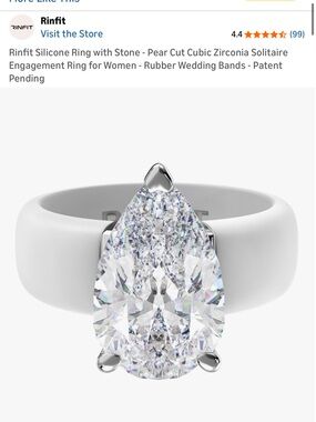 White Silicone Ring with Pear-Cut Cubic Zirconia Solitaire Size 5